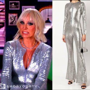🪩💋70s GLAM DISCO ERA💋🪩 Cynthia Rowley Sequin Flared Jumpsuit in Silver